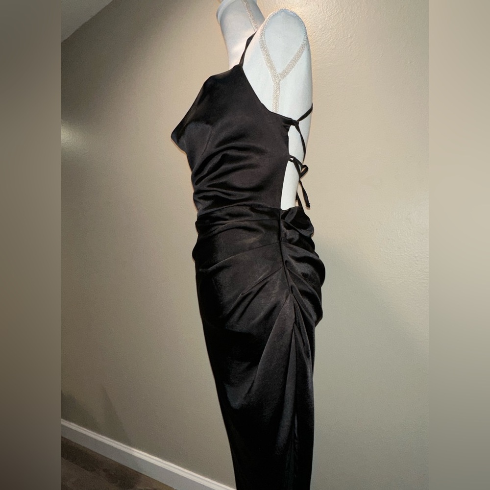 Club London Black Satin Dress - Size 6 - Picture 2 of 4